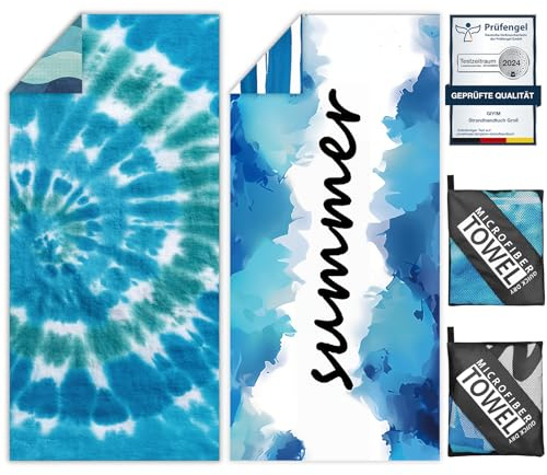 Giyim Strandhandtuch Groß - 2PCS 180 x 100 cm Strandtuch Mikrofaser mit Tasche, Saugfähig und Schnell Trocknende Strandtuch, Weiches & Leichtes Beach Towel für Strand, Schwimmen (Blaues Schillern)