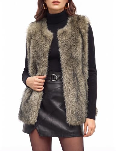 heekpek Gilet en Fausse Fourrure pour Femme Court Veste sans Manches