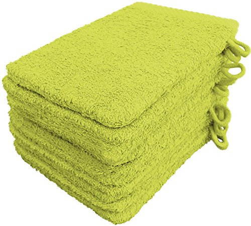 Lanudo Pure Line Waschlappen Waschhandschuh, 10er Set, Reine Frottier Baumwolle, 21 x 15 cm, Farbe Lime