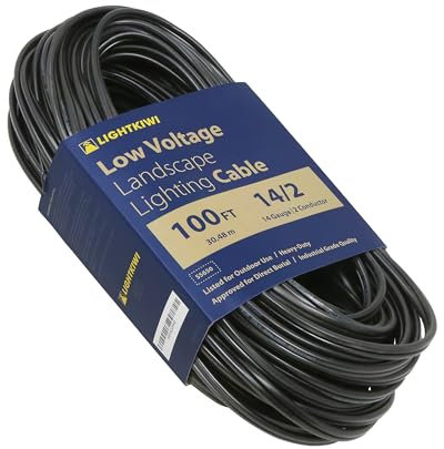 Lightkiwi 14/2 Low Voltage Landscape Lighting Wire - 100 Feet - Weatherproof Outdoor Underground Direct Burial Stranded Cable for Spotlight, Pathway Lights and More - ETL Listed