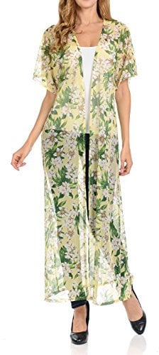 bluensquare Women's Cardigan Long Beach Cover Ups See Through Four Seasons Sheer Kimonos Duster, Yellow, M