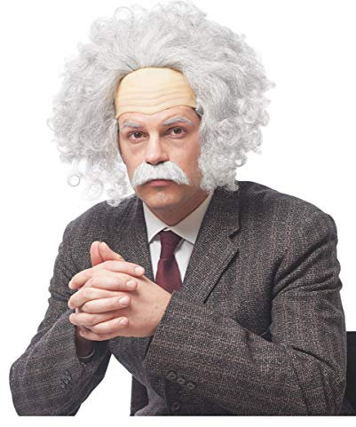 Horror-Shop Graue Einstein Perücke mit Schnauzbart als Kostüm Zubehör