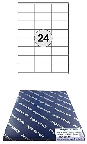 2.400 Etiketten 70 x 35 mm selbstklebend auf DIN A4 Bögen (3x8 Etiketten) - 100 Blatt Pack - Universell für Laser/Inkjet/Kopierer einsetzbar - 70x35mm 24-teilig
