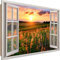 Feeby Bilder Fenster-Illusion XXL 120x80 cm 1 Teilig Wohnzimmer Schlafzimmer Büro Flur Küche Wandbilder Leinwandbilder Modern Bild auf Leinwand Kunstdruck Design Wiese Sonne Orange 120x80 cm