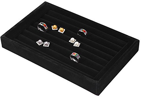 Ring Display Tray, Schmuckschatulle, Schmuckkasten Schmuckkoffer Samt Slot Unbedeckt Schmuckkästen Schmuck Tablett für Ringe Ohrringe, Plüsch Weich und Glänzend Schmuck Anzeige Teller(Schwarz)