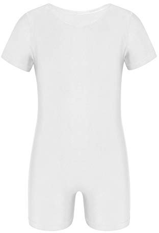 ranrann Mädchen Jungen Ballettanzug Einteiler Body Kurzarm Bodysuit mit Bein Kinder Ballett Trikot Overall Tanzbody Ballettbody Gymnastikanzug Weiß 164/14 Jahre