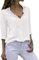 Cassiecy Damen Bluse Chiffon Elegant V-Ausschnitt Langarm Casual Oberteile Hemd Lose Langarmshirt Tops (M, Weiß)