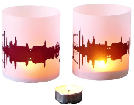 44spaces Glasgow Skyline Windlicht 2er Set Lichthülle - Tischlicht Geschenk-Idee Deko personalisierbar mit eigenem Namen Text Datum Spruch Botschaft