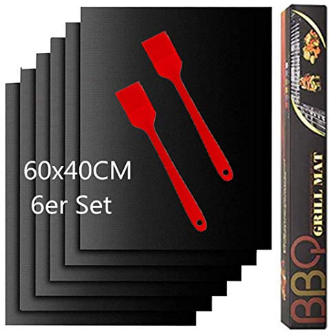 Grillmatte für gasgrill 60x40 6er Set,Backpapier Wiederverwendbar,BBQ Grillmatte,Grillmatten,Teflon Antihaft Wiederverwendbar,für Gasgrill,Holzkohlegrill,Elektronischen Grill,Backofe (60*40 6er Set)