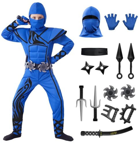 Spooktacular Creations Costume de Ninja bleu pour enfant Costume de furtif Halloween Kids Kung Fu Outfit