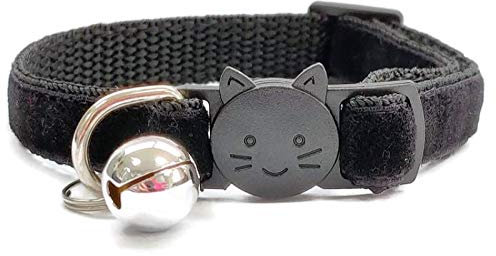 Velvet Cat Collars with Bell | Quick Safety Release Breakaway Buckle | Handmade in the UK | Available in Cat & Kitten Size | Black Velvet