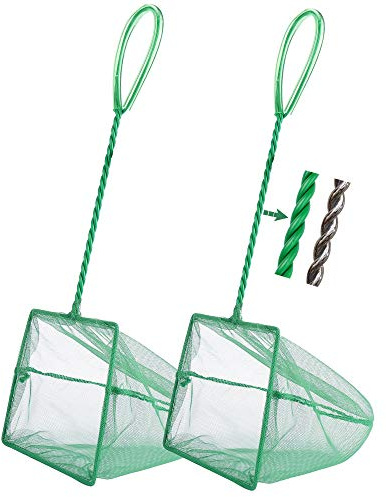 Filhome 2 pack Aquarium Net Fish Net, 10/13/15cm Multi-Size Fine Mesh Aquarium Nets, Small Net with Long Handle for Fish Tank - Green/Black