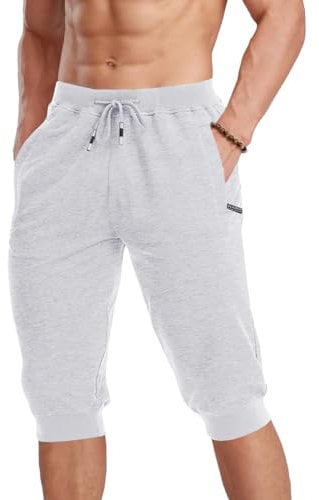 MAGCOMSEN Herren Freizeit Short 3/4 Trainingshose Sport Kurz Hosen Stretch Leicht Bermuda Männer Laufen Gym Sommmershort Atmungsaktiv Trekking Shorts Weiß 32