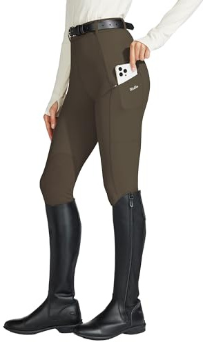 Willit Women's Horse Riding Pants Knee-Patch Equestrian Breeches Horseback Schooling Tights Zipper PocketsBrown M