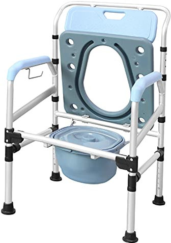 SAILUN Höhenverstellbarer Nachttischstuhl, rutschfester Duschstuhl, gepolsterter Stuhl mit Armlehne, abnehmbarer Eimer, Rückenlehne, tragbarer Stuhl mit eingebauter Toilette für ältere Menschen