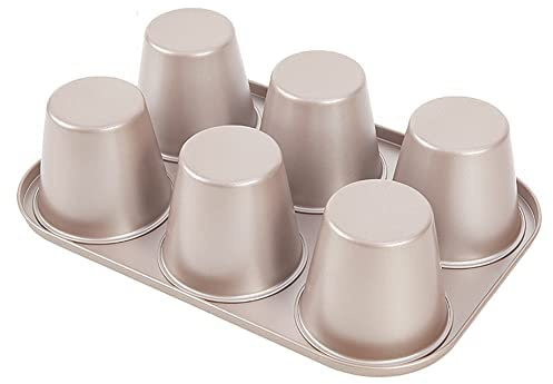 CANDeal Jumbo Deep Muffin Tin - 6-Cup 3.5-Inch Muffin Pan, Carbon Steel with Non-Stick Coating - Golden Bakeware - Extra Large Cupcake Tins for Baking