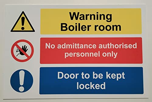 Warning Boiler Room Door to Kept Locked (L) Safety Sign - Self Adhesive Sticker (200mm x 150mm)
