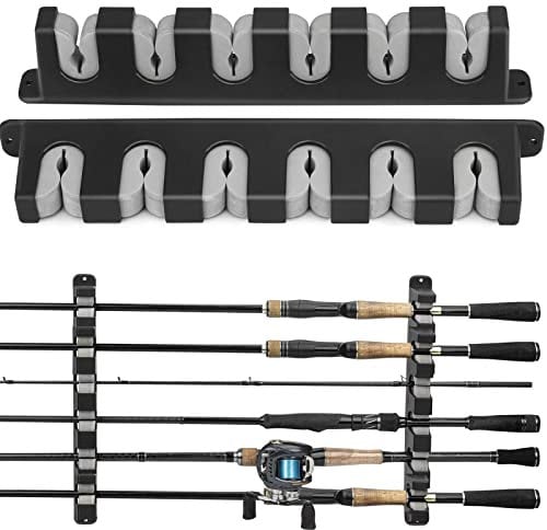 THKFISH Porta Canne da Pesca da Muro, Supporti Orizzontali per Garage e Negozi di Barche - 6 Combo, 1 Paio A-Grigio