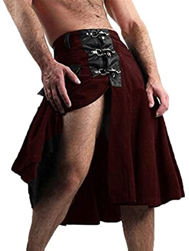 Herren mittelalterlicher Krieger Kilt Mode Vintage Gothic Punk Rock Leder Patchwork Pocket Knight Rock