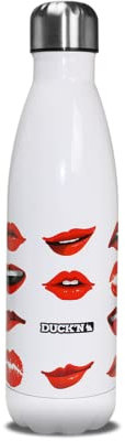 Duck'n Bouteille Isotherme Blanche, Bouteille Isotherme Motifs Kiss 500ML, Gourde Isotherme, Bouteille Réutilisable, Bouteille en Acier Inoxydable, Thermo, Collection