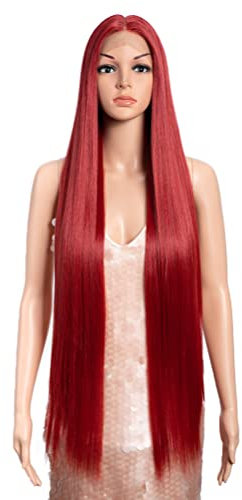 Style Icon Perücken Lace Front Wigs 94cm Super Lange Spitze Front Seidig Gerade Haare Perücken Für Frauen Weichen Haarersatz Synthetische Perücken (M.RED)