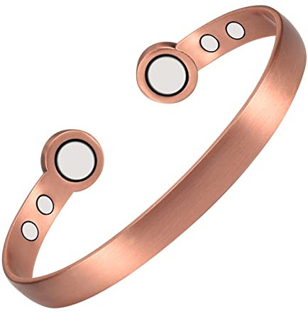 EnerMagiX Copper Magnetic Bracelets for Women Men,99.9% Soild Copper Cuff Bangle Magnetic Bracelet with 2 Strong Magnets,Adjustable Size(CPB-0964Q)