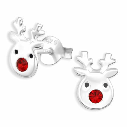 Monkimau Rentier Ohrstecker Ohrringe aus 925 Silber Schmuck Silberohrringe Medizinisch für Kinder Mädchen Damen Frauen