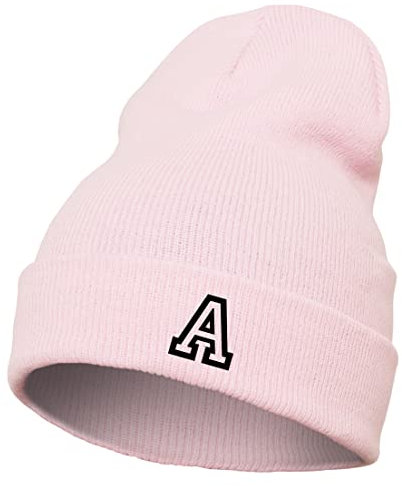 Schnoschi Rosa Strickmütze mit breitem Umschlag (Beanie Mütze) mit Initialen Bestickt für Herren, Damen, Jugendliche und Kinder