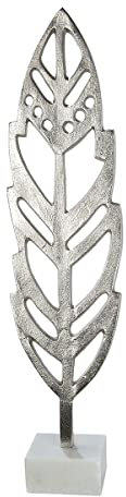 GILDE Deko Objekt Skulptur Feder aus Aluminium - auf Marmor Fuß - Höhe 65 cm