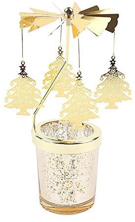 Rotierender Kerzenhalter Glas, Karussell Teelicht Teelichthalter Motiv Baum Spinnen Teelicht Kerzenhalter Kerzenständer Weihnachtsdeko für Geburtstag Hochzeit Deko Wohnzimmer Tischdeko