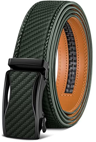 KEMISANT Gürtel Herren, Ledergürtel Ratsche Automatikschließe für Herren Business Anzug, 35mm Breit Gürtel,Größe Angepasst(Dunkelgrün-115cm/32-38 taille verstellbar)