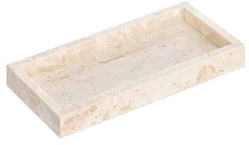 Navaris Travertine Decorative Tray - Durable Bathroom Organiser - Trays for Perfume, Jewellery, Vanity & Coffee Table Decor - 25 x 12cm Rectangle Tray, Beige