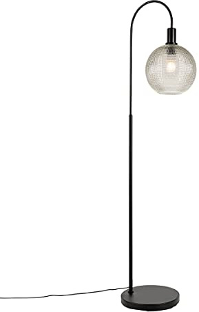 Qazqa Design Stehleuchte mit Schirm, Stehlampe - Chico - Schwarz mit Rauchglas, max. 40W, Geeignet für LED, 150cm, Ideal als Flur, Küche lampe, Schlafzimmerlampe und Wohnzimmerlampe