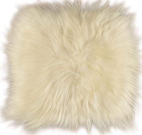 Kuhfelle Online & Nomad Lammfell Sitzauflage Creme weiß Stuhlkissen aus echtem langwolligen Island Lammfell Natur 37 x 37 cm Schaffell Auflage (weiß)