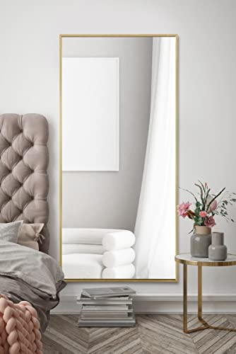 MirrorOutlet The Artus - Gold Modern Aluminium Edged Wall Leaner Mirror 68 X 33 (174CM X 85CM) Silver Mirror Glass