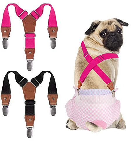 Pet Soft Hundewindel-Hosenträger, 2 Stück Hunde-Hosenträger, Hunde-Windelgeschirr, Hosenträger für Windeln, Damen, Welpen-Hosenträger, Bauchbänder, Haustier-Kleidung (Schwarz-Rosa, S)
