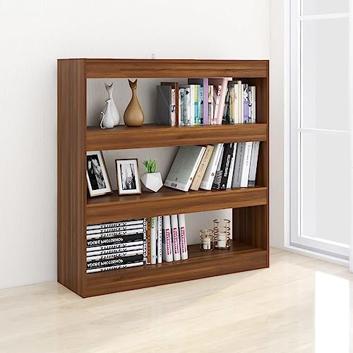 Homvdxl Breites Bücherregal mit 4 Etagen, 103 x 100 cm (H x B), kleines, freistehendes Bücherregal, moderner Raumteiler, Ausstellungsregal für Büro, Wohnzimmer (Braun + Eiche)