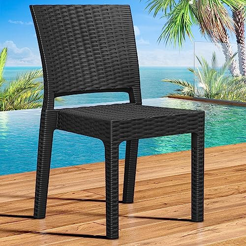 GGMMÖBEL 4er-Set Olivia | Bistro Rattanstuhl | Schwarz | Kunststoff | Gastro Rattanstuhl, Outdoor Rattanstuhl, Terrassen Rattanstuhl