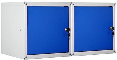 PROREGAL Mega Deal 2X Schließfachwürfel Cubic HxBxT 35x35x35cm Grau/Blau Schließfachschrank Metallspind Wertfachschrank Umkleideschrank 2 Fächer