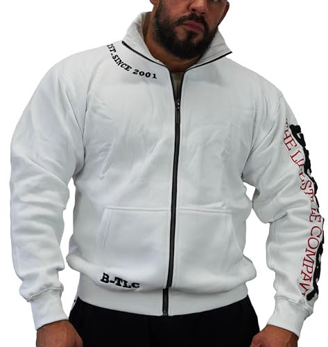 Brachial Premium Herren Sweatjacke Gym Weiß L - Freizeitjacke Trainingsjacke für Bodybuilder Sportler