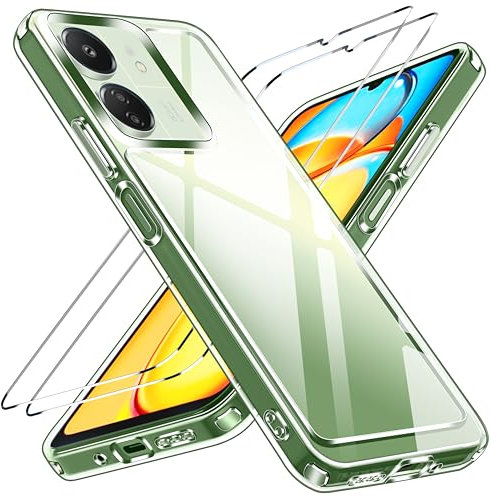 ivoler Anti-Amarillo Clara Funda para Xiaomi Redmi 13C 4G / 5G / Poco C65 con 2 Piezas Cristal Templado, [Protección Militar] Carcasa Protectora Antigolpes Transparente Anti-Choques Bumper Case