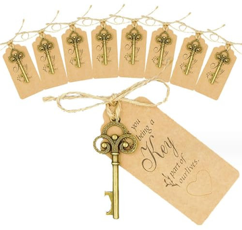 SWYSGS Lote de 10 abrebotellas vintage con llaveros para tarjetas y bolsas de cerveza, abridor de recuerdos para boda, decoración para hotel bar, fiesta, cumpleaños, Navidad
