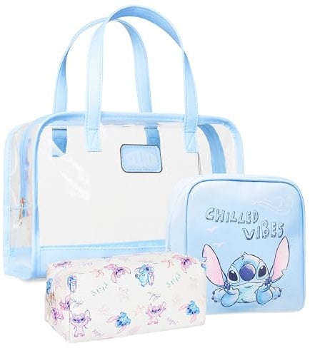 Disney Beauty Case da Viaggio Stitch, Set 3 Pochette Makeup Bag Beauty Case Donna Ragazza