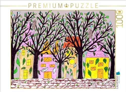 CALVENDO Puzzle Fantasiebäume vor Häuserrreihe | 1000 Teile Lege-Größe 64 x 48 cm Foto-Puzzle für glückliche Stunden