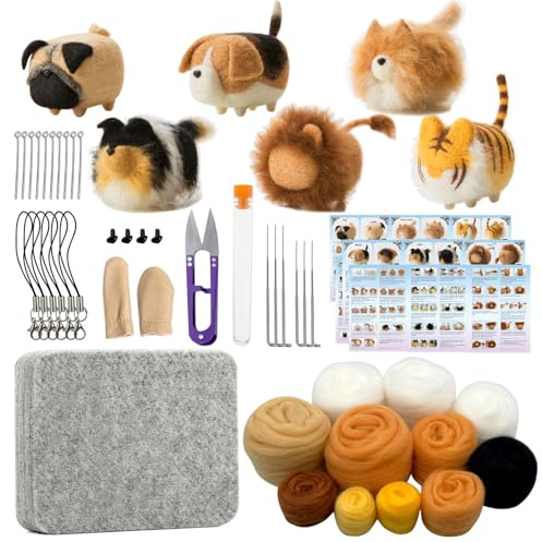 Truslin Needle Felting Starter Kit, 6 Pcs Doll Making Needle Felting Kit | with Instruction, Wool Felting Mat and DIY Needle Felting Supply for DIY Craft Animal Home Decoration