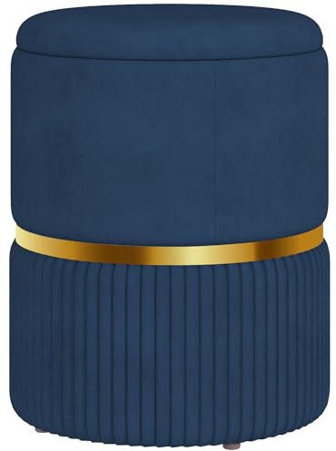 HOMCOM Round Storage Stool, Velvet-feel Fabric Upholstered Vanity Stool with Removable Top, Padded Seat and Hidden Space for Living Room, Bedroom, Dark Blue