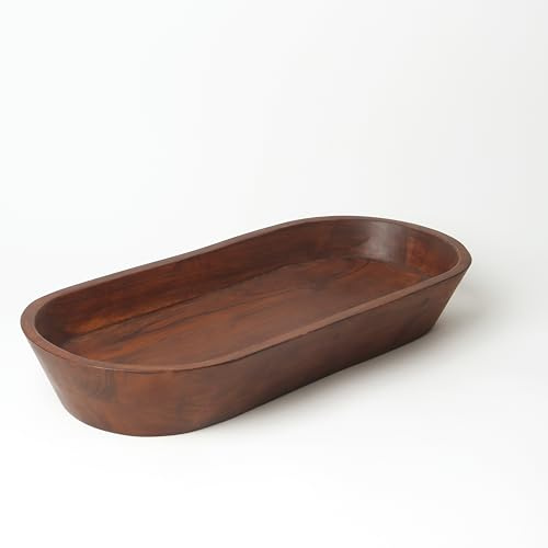 Large Wooden Dough Bowl - Dark Burnt Acacia Wood Dough Bowl - Handmade Decorative Bowls for Home Decor, Bathroom, Kitchen Counter, & More - Large Dough Bowl for Decor, Cosmetics, Keys, & More