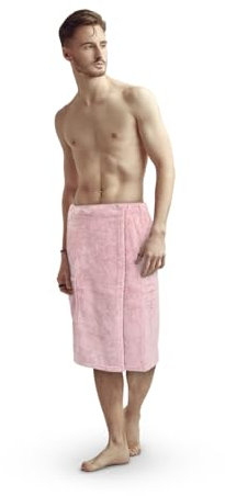 Bestlivings Sauna Kilt Herren Flauschig (Rosa) - 60x145cm One Size - Saunahandtuch mit Gummizug und Knopfverschluss - Saunatuch Knielang