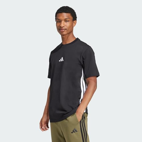 adidas Men's Essential Three Stripes Single Jersey Shirt, Black/White, S
