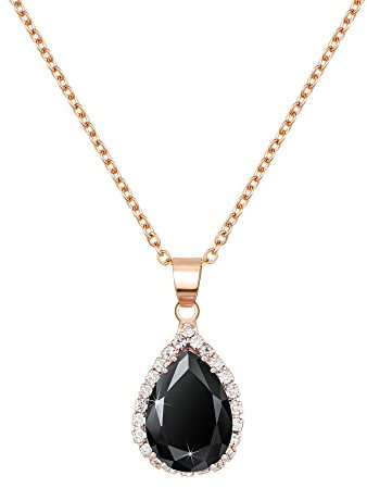 Linawe Black Crystal Chain Necklace for Women Rose Gold, Imitation Diamond Pendant Boho Cubic Zirconia Birthstone Rhinestone Teardrop Necklace, Preppy wedding Costume Jewellery Set